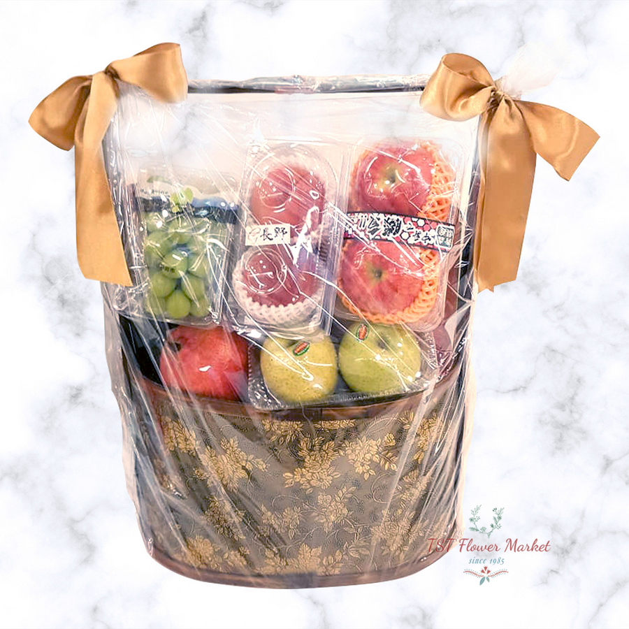 Mid Autumn Hamper 中秋節果籃A15-This deluxe hamper is packed with fruits from overseas, including Japanese apples and grapes.-TST Flower Market