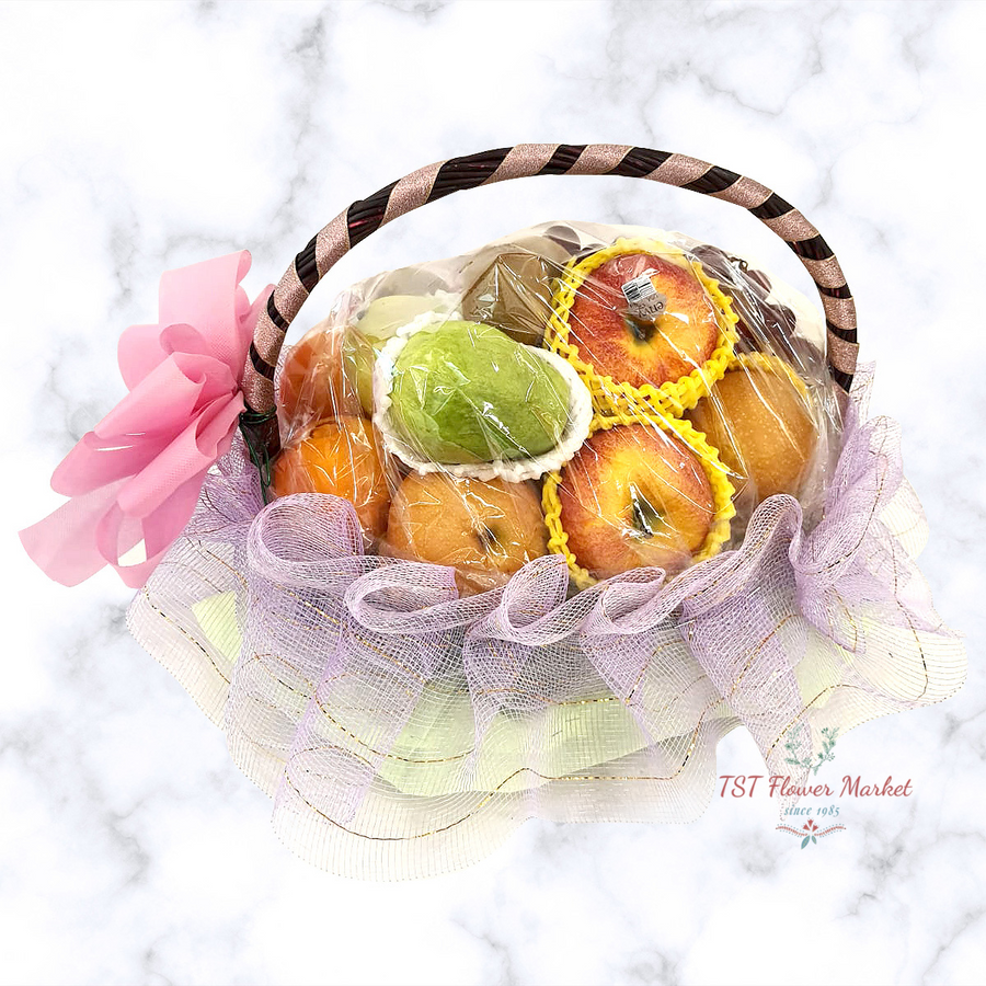 Mid Autumn Hamper 中秋節果籃A03-The hamper is packed with different fresh fruits, including apples, kiwis, oranges, etc.-TST Flower Market