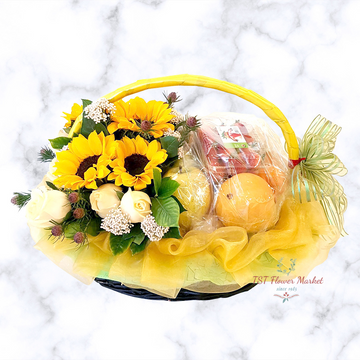 Mid Autumn Hamper 中秋節果籃A05-This hamper is packed with an array of fresh fruits, and designed with sunflowers.-TST Flower Market