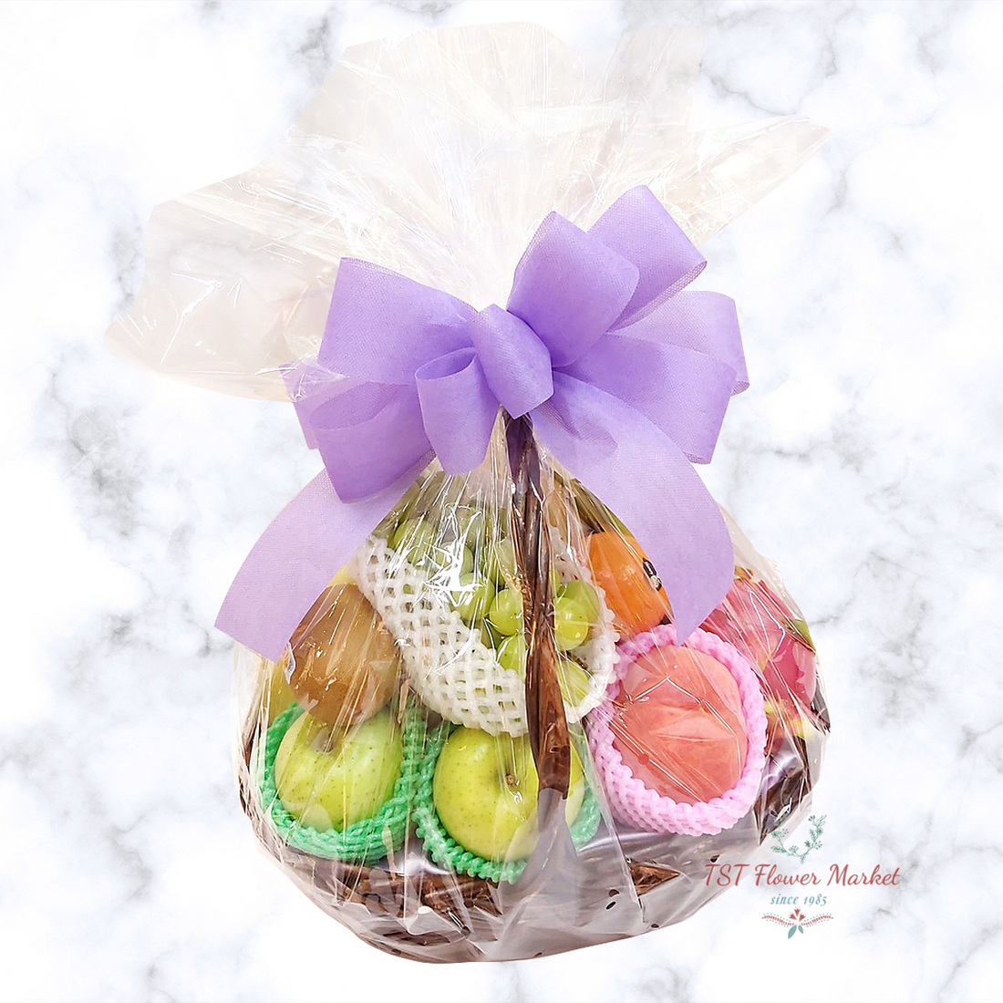 Mid Autumn Hamper 中秋節果籃A07-This hamper is packed with apples, peaches, grapes, oranges, etc.-TST Flower Market